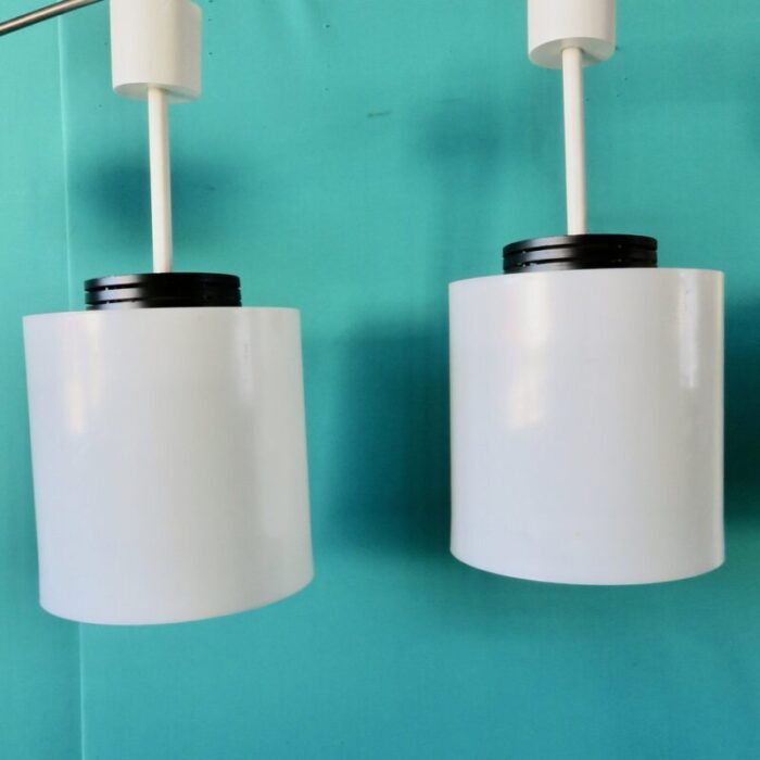 french cylindrical suspension lamps in white resin 1970s set of 3 5