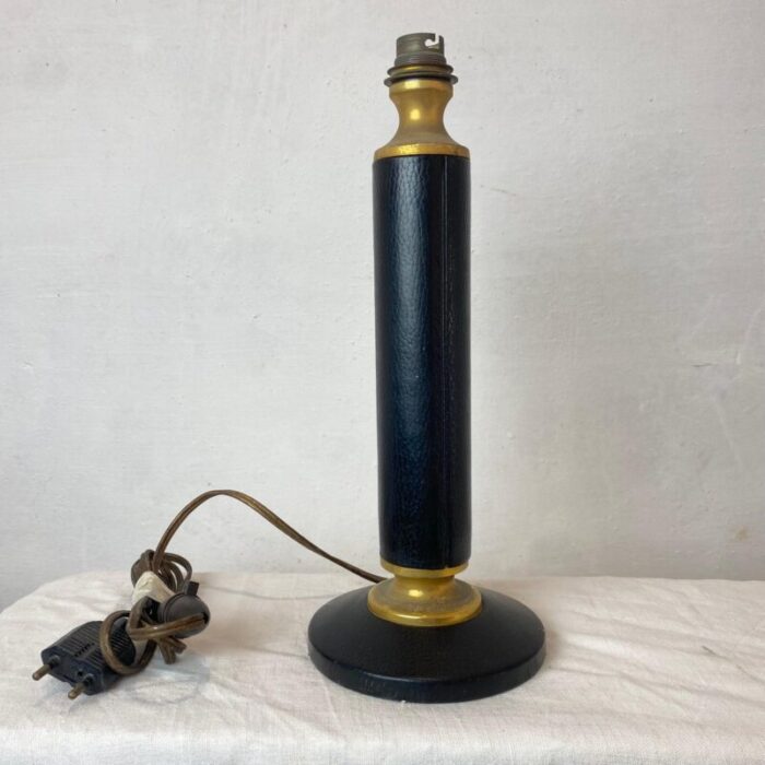 french lamp in black leather and brass 1