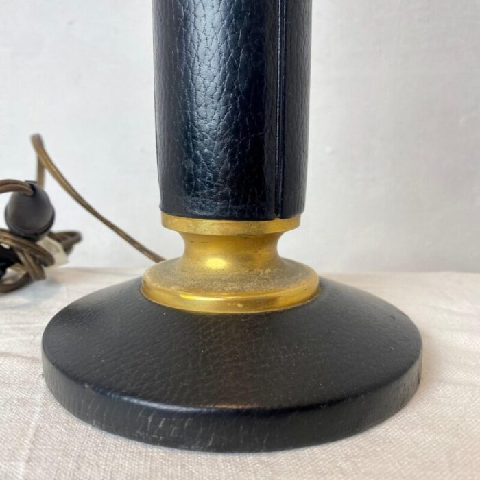 french lamp in black leather and brass 2