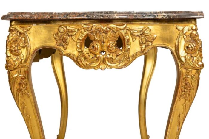 french louis xv style gilded marble top antique console pier table 2037