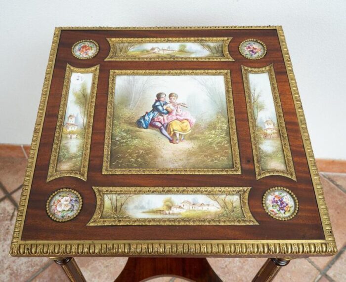 french napoleon iii coffee table in mahogany with sevres porcelain inserts 19th century 9678