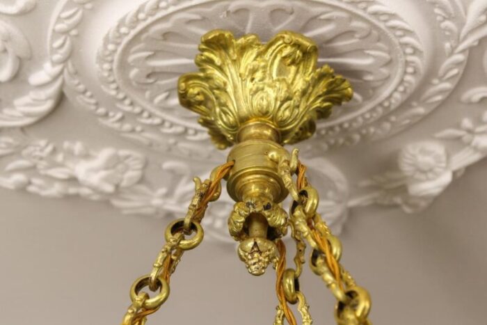 french white glass brass and bronze pendant chandelier 1920s 0480