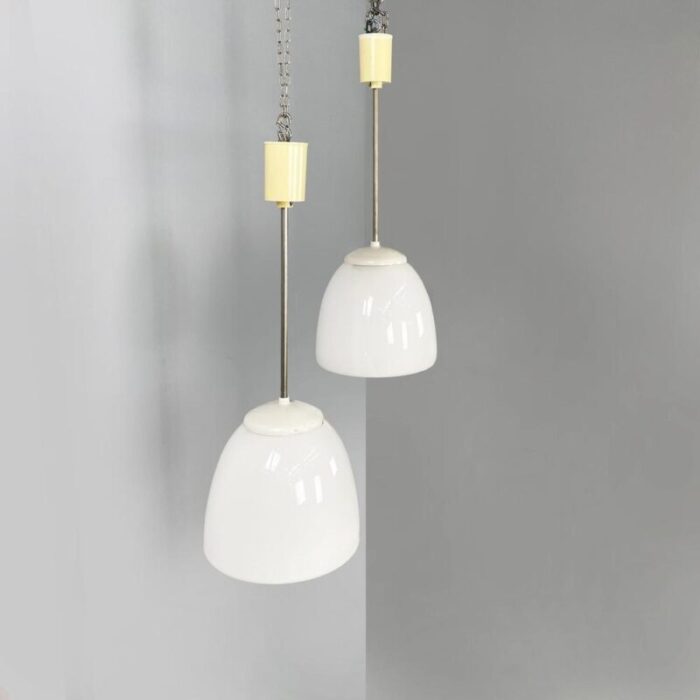 german bauhaus hanging lights in opaline glass 1920s set of 2 4716