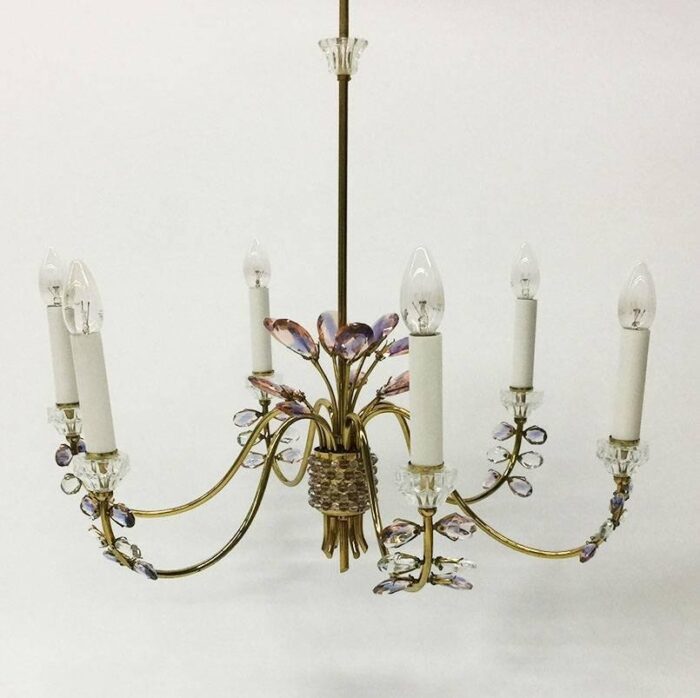 german brass faceted crystals chandelier from palwa 1970s 2 scaled