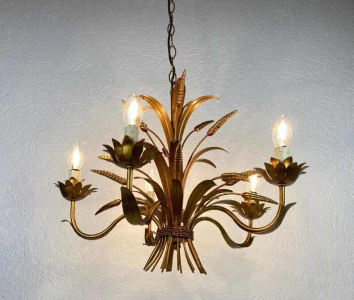 german golden wheat sheaf pendant lamp by hans koegl 1970s 10