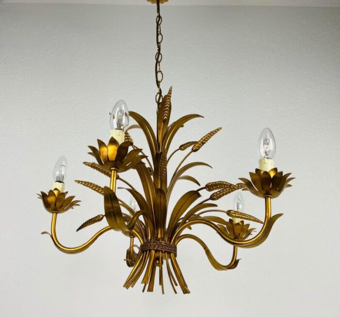 german golden wheat sheaf pendant lamp by hans koegl 1970s 2