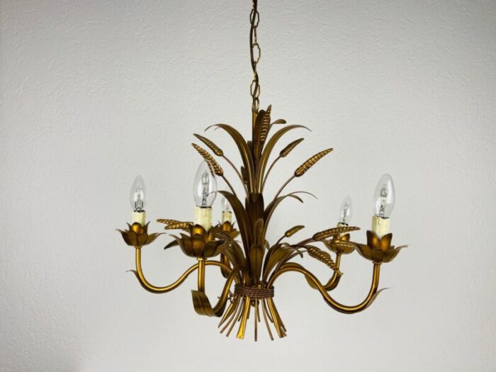 german golden wheat sheaf pendant lamp by hans koegl 1970s 3