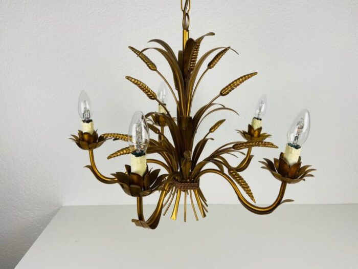 german golden wheat sheaf pendant lamp by hans koegl 1970s 4