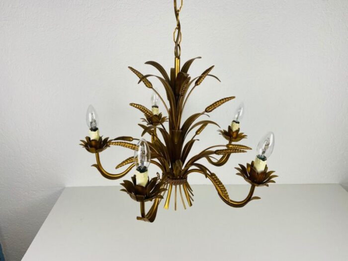 german golden wheat sheaf pendant lamp by hans koegl 1970s 5