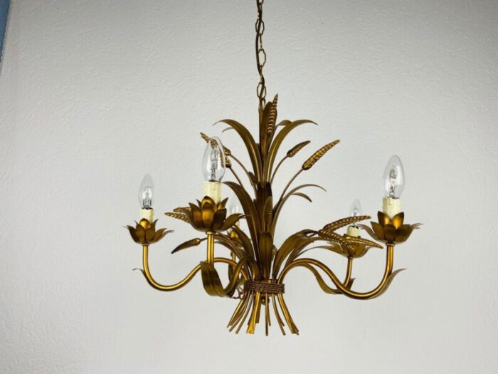 german golden wheat sheaf pendant lamp by hans koegl 1970s 7