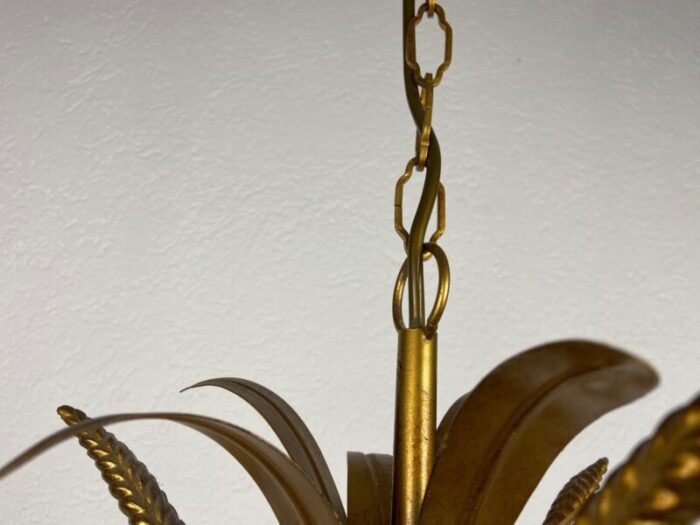 german golden wheat sheaf pendant lamp by hans koegl 1970s 9