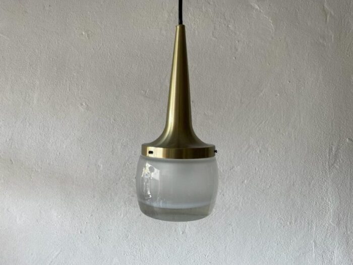 german heavy ice glass pendant lamp from staff 1960s 1