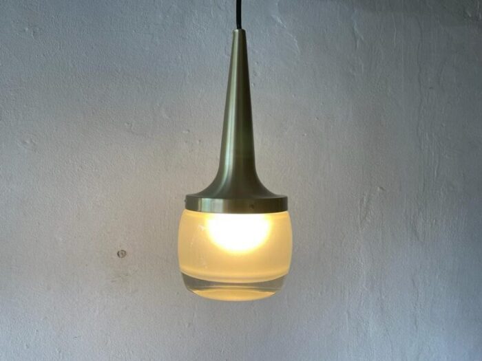 german heavy ice glass pendant lamp from staff 1960s 2