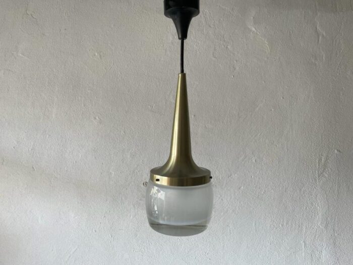 german heavy ice glass pendant lamp from staff 1960s 3