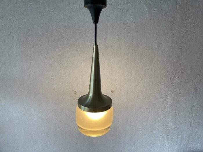 german heavy ice glass pendant lamp from staff 1960s 4