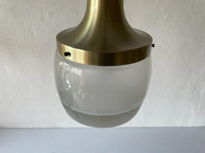 german heavy ice glass pendant lamp from staff 1960s 5