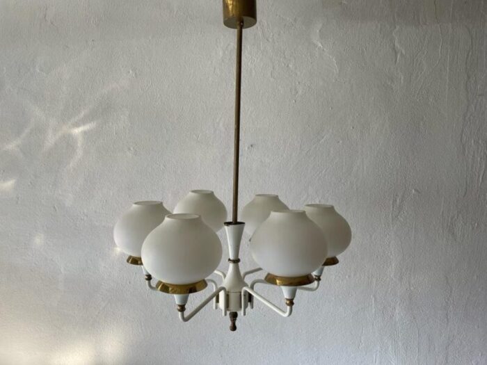 german modern 6 opal glass and white body chandelier by kaiser leuchten 1960s 1