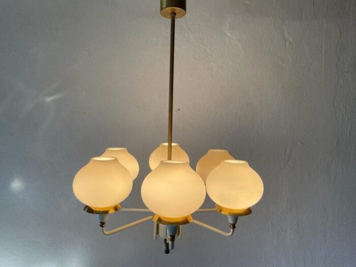 german modern 6 opal glass and white body chandelier by kaiser leuchten 1960s 4