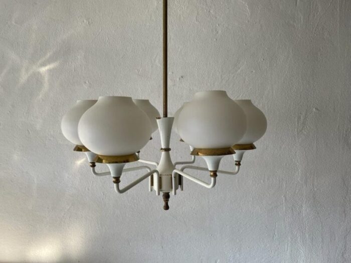 german modern 6 opal glass and white body chandelier by kaiser leuchten 1960s 7