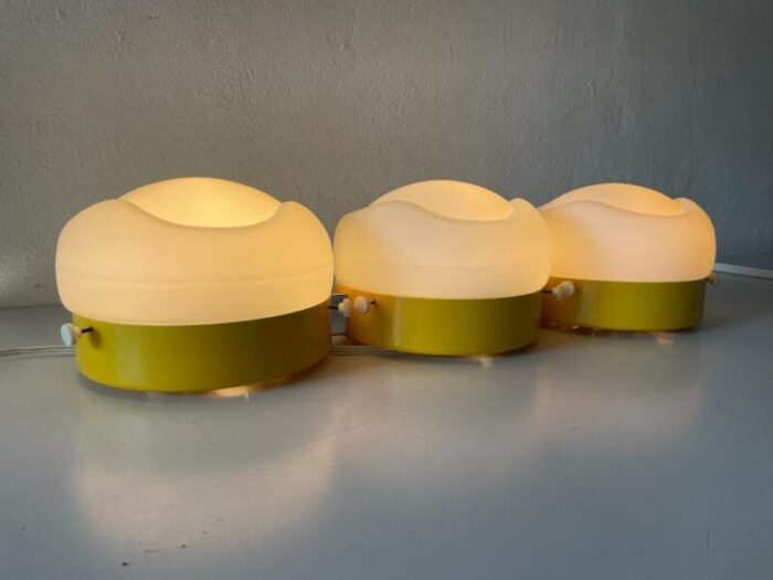 german triple shade opal glass and yellow body flush mount from aka 1960s 3