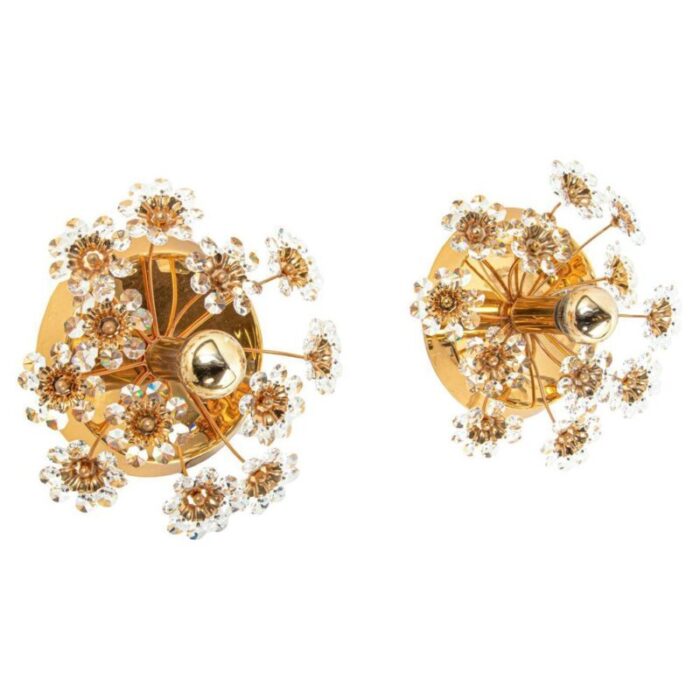 germany palwa flower wall sconces in faceted crystals brass 1960 set of 2 1