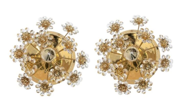 germany palwa flower wall sconces in faceted crystals brass 1960 set of 2 4