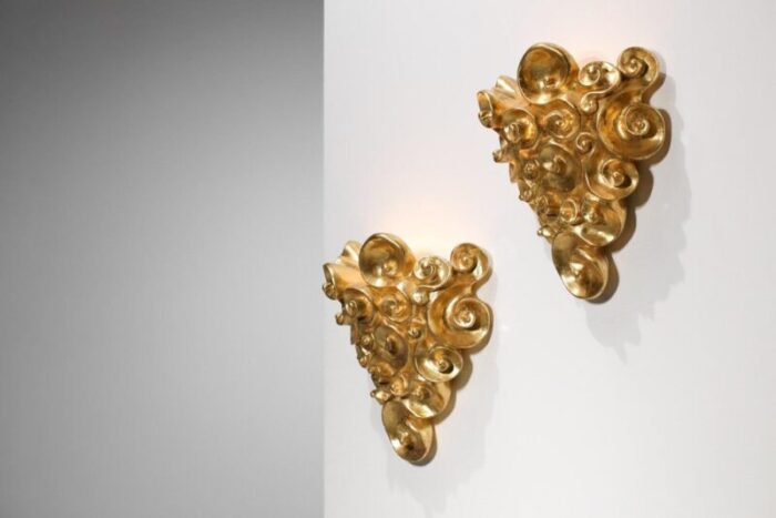 gilded plaster wall lights by jean boggio for les heritiers set of 2 13