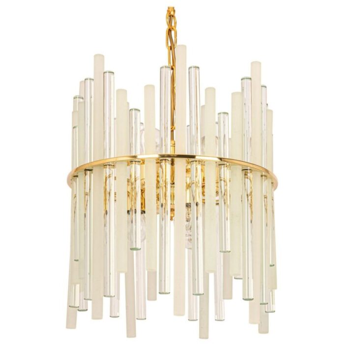 gilt brass crystal glass rods chandelier by c palme germany 1970s 1