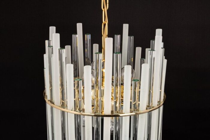 gilt brass crystal glass rods chandelier by c palme germany 1970s 12