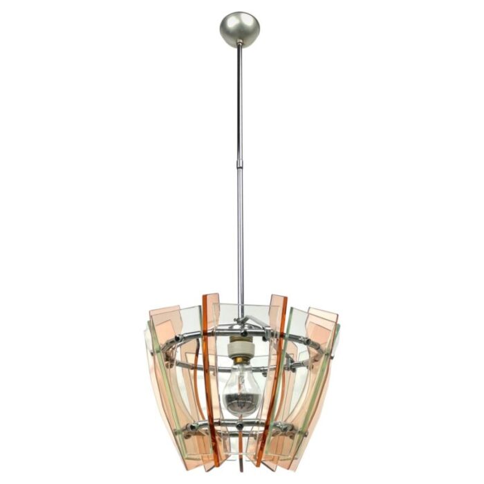 glass chrome ceiling light from veca italy 1970s 1