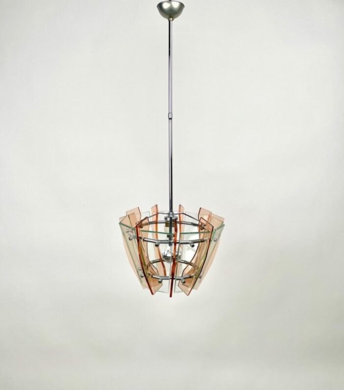 glass chrome ceiling light from veca italy 1970s 3