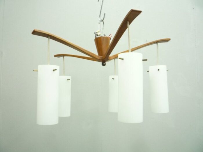 glass teak pendant light 1960s 1