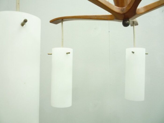 glass teak pendant light 1960s 5