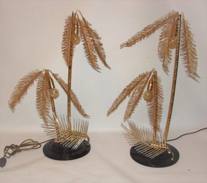 gold metal table lamps 1960s set of 2 1