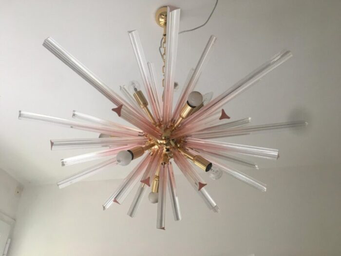 gold pink and transparent triedo sputnik chandelier from murano glass 1