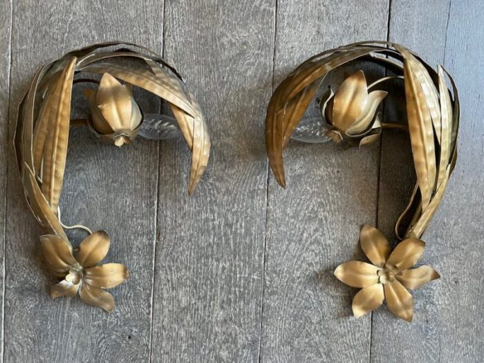 golden flower sconces set of 2 1