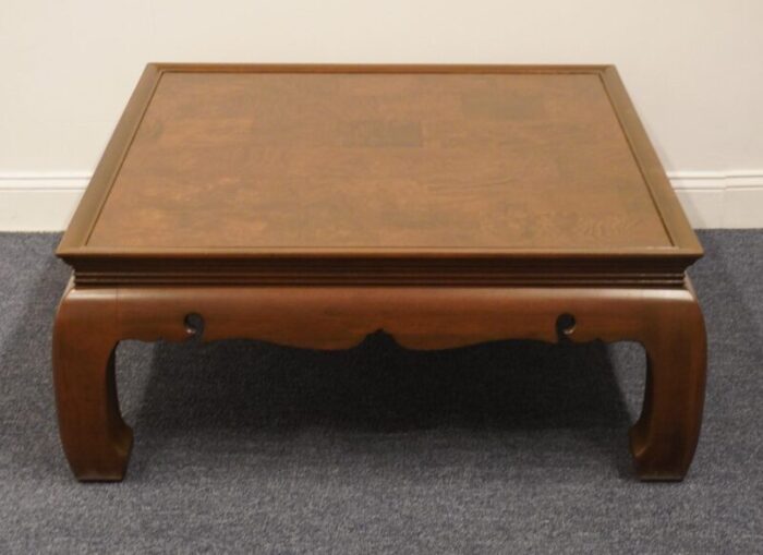 gordons furniture asian chinoiserie 38 square accent coffee table w burled walnut parquet top 1371