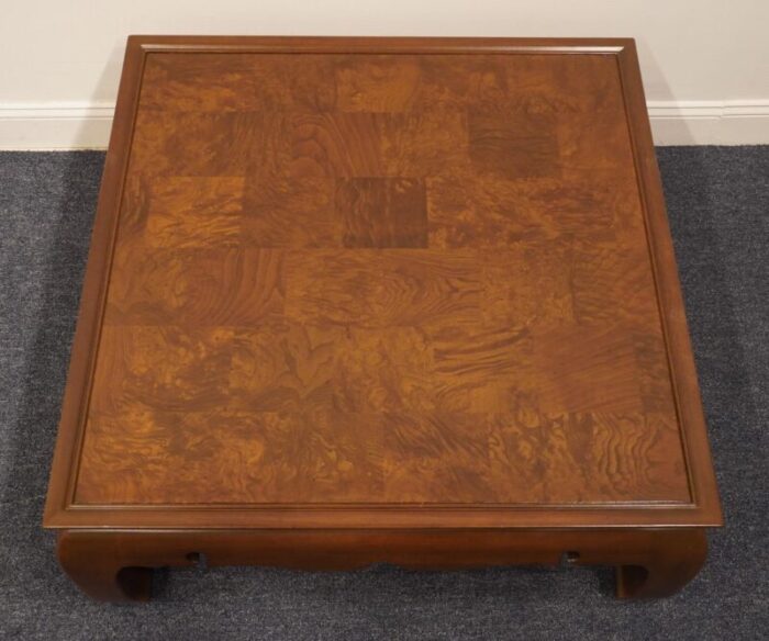 gordons furniture asian chinoiserie 38 square accent coffee table w burled walnut parquet top 7493