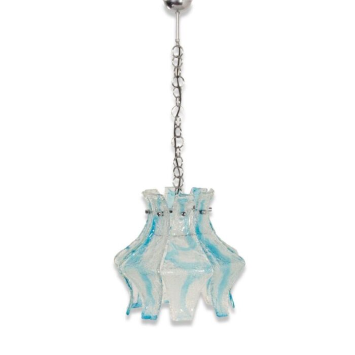 hanging lamp in blue murano from mazzega 1970s 1