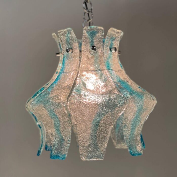 hanging lamp in blue murano from mazzega 1970s 2