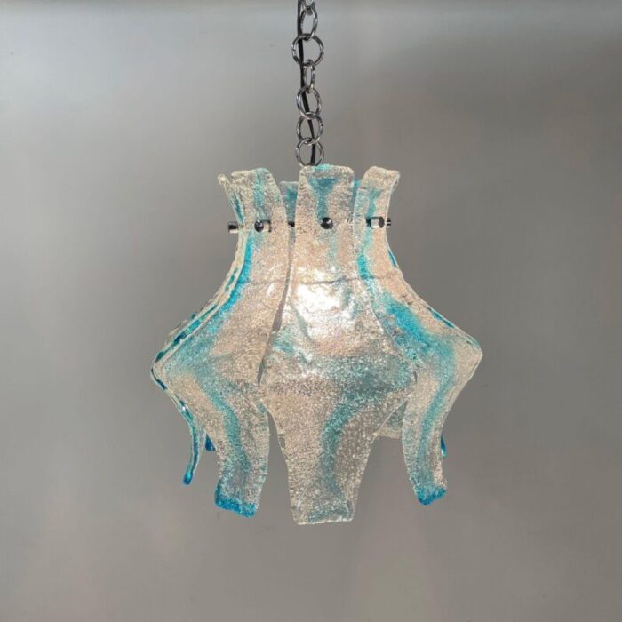 hanging lamp in blue murano from mazzega 1970s 4