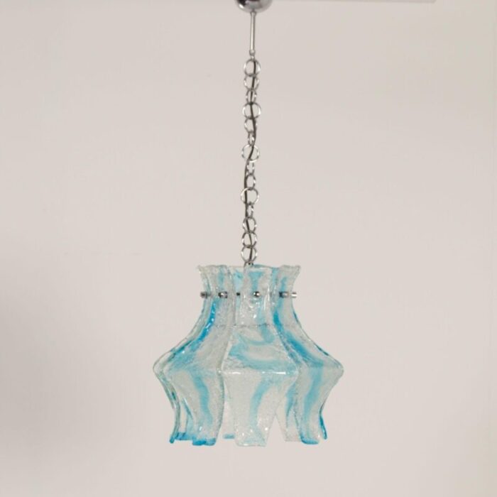 hanging lamp in blue murano from mazzega 1970s 5