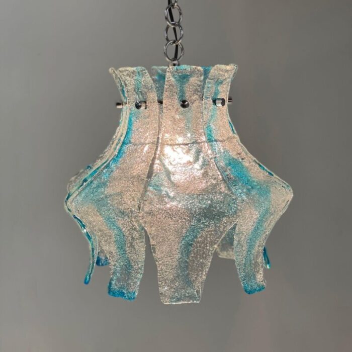 hanging lamp in blue murano from mazzega 1970s 6