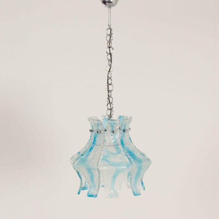 hanging lamp in blue murano from mazzega 1970s 7