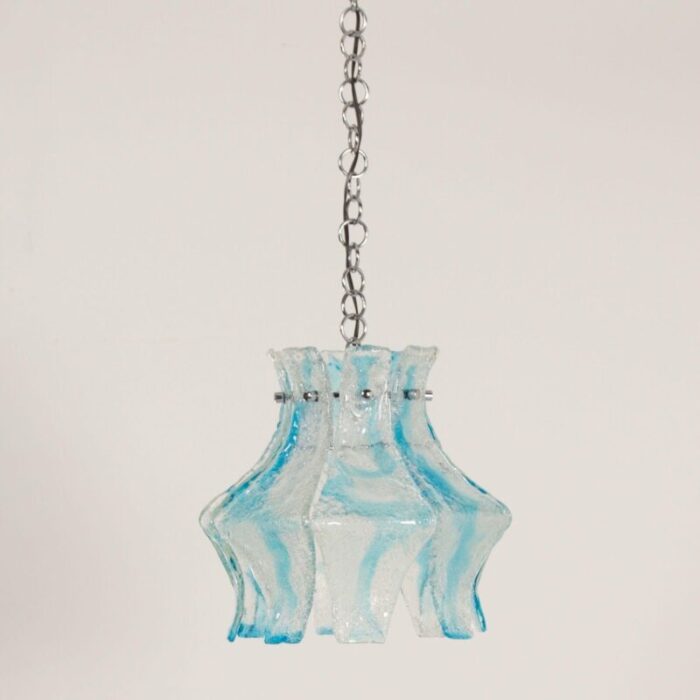 hanging lamp in blue murano from mazzega 1970s 9