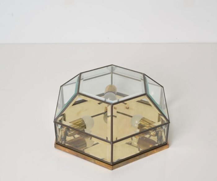 hexagonal brass and beveled glass sconce or ceiling lamp from fontana arte italy 1950s 4487