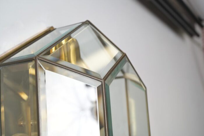 hexagonal brass and beveled glass sconce or ceiling lamp from fontana arte italy 1950s 5292