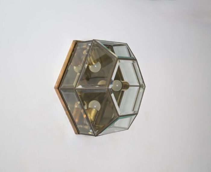 hexagonal brass and beveled glass sconce or ceiling lamp from fontana arte italy 1950s 5446