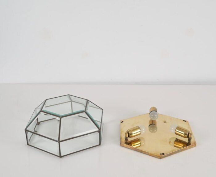 hexagonal brass and beveled glass sconce or ceiling lamp from fontana arte italy 1950s 8825