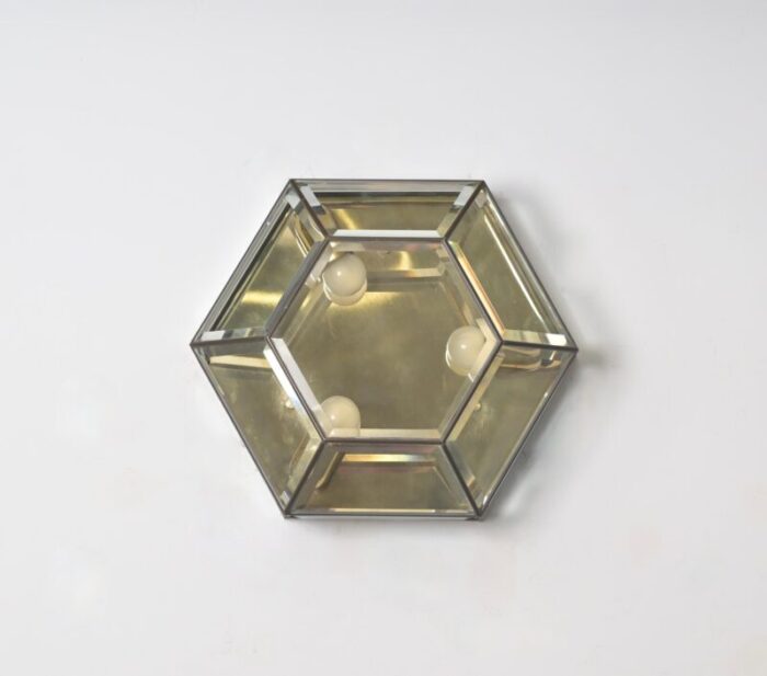 hexagonal brass and beveled glass sconce or ceiling lamp from fontana arte italy 1950s 9835